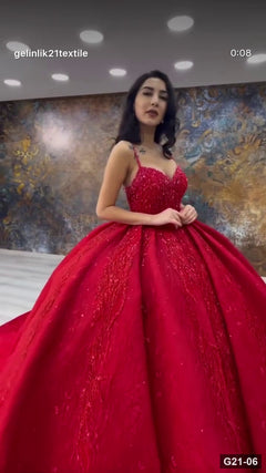 G21-006 robe de fiançailles princesse rouge cramoisi