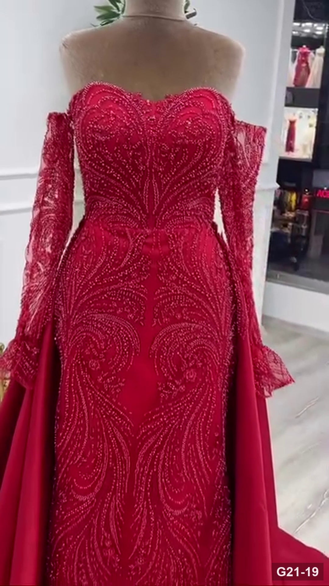 G21-019 robe de fiançailles princesse rouge cramoisi