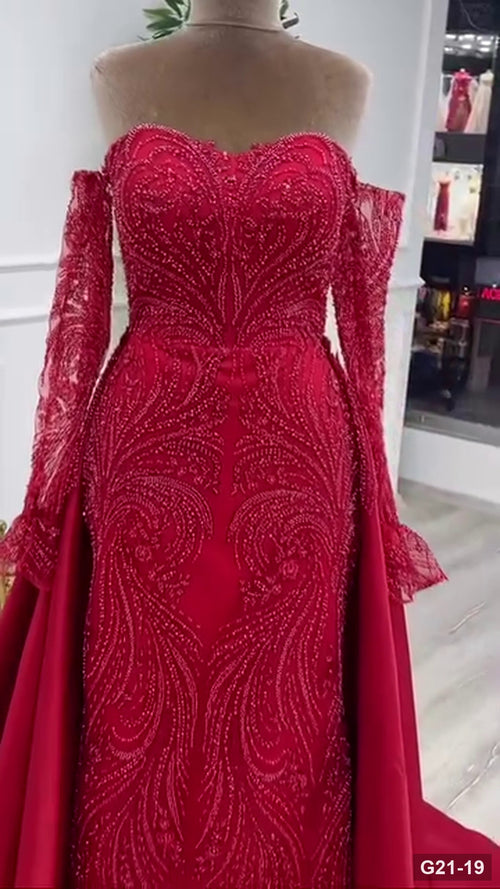 G21-019 robe de fiançailles princesse rouge cramoisi