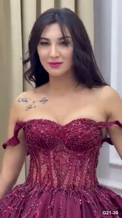 G21-030 robe de fiançailles princesse bordeaux