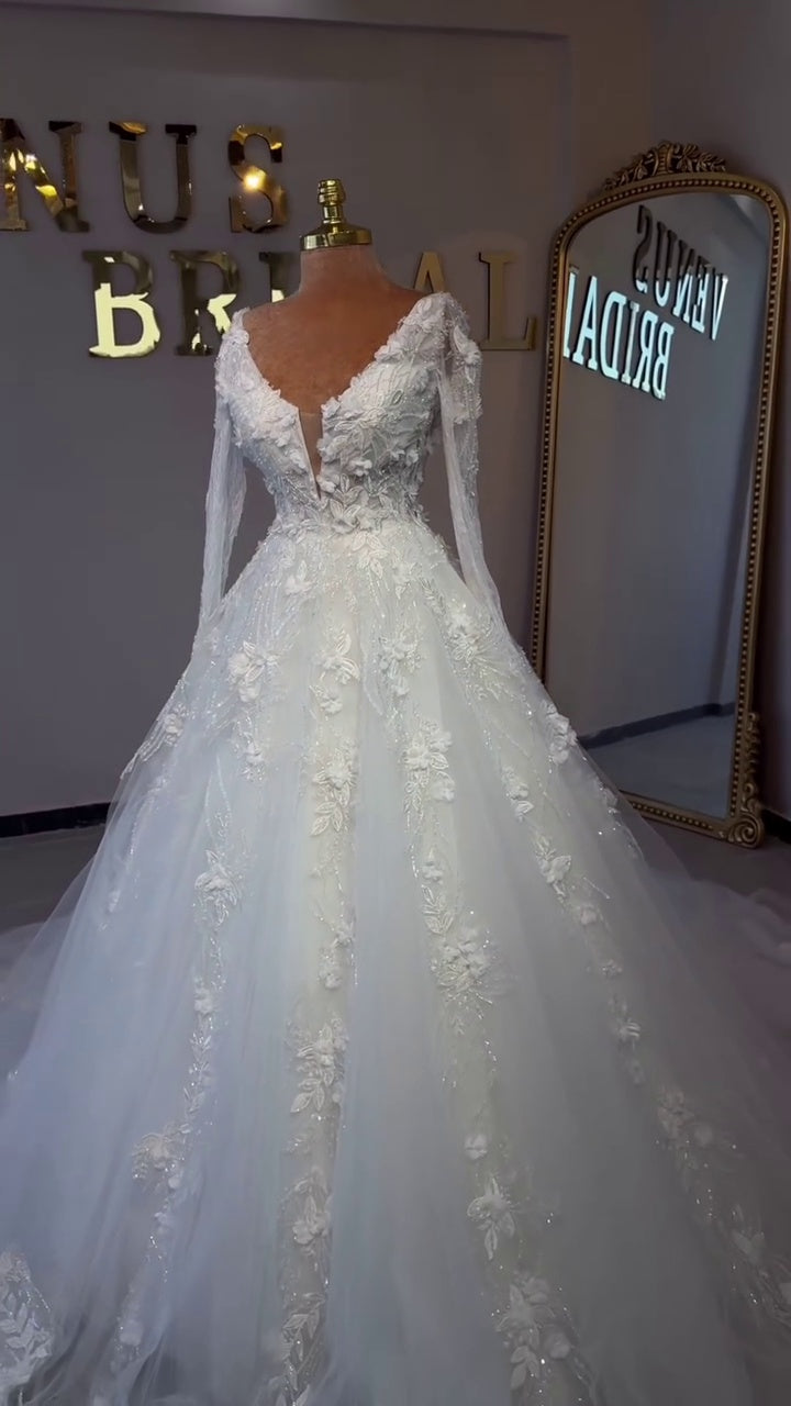 G21-032A robe de mariée princesse en dentelle ivoire