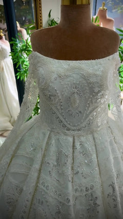 G21-043A robe de mariée princesse en dentelle ivoire