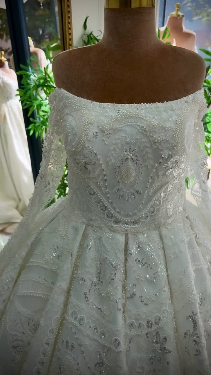 G21-043A robe de mariée princesse en dentelle ivoire
