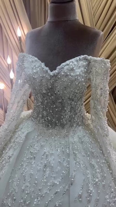G21-053A robe de mariée princesse en dentelle champagne