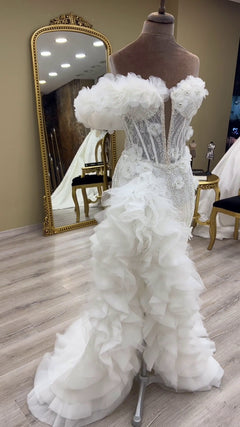 G21-060A robe de mariée princesse en dentelle ivoire