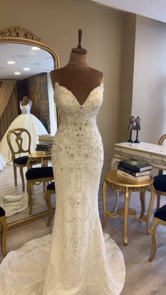 G21-064A robe de mariée princesse en dentelle champagne
