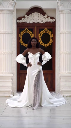 G21-066A robe de mariée princesse ornée de cristaux et perles ivoire