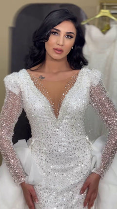 G21-080A robe de mariée princesse en dentelle perlée ivoire