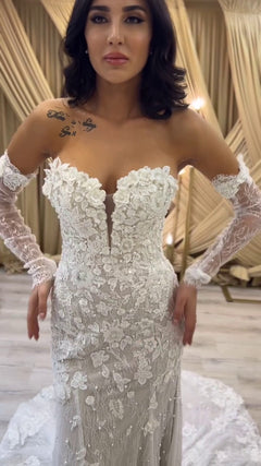 G21-081A robe de mariée princesse en dentelle perlée champagne