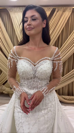 G21-085A robe de mariée princesse en dentelle perlée ivoire