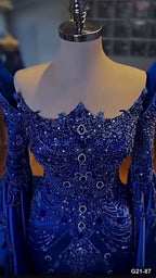 G21-087 robe de fiançailles fourreau bleu royal
