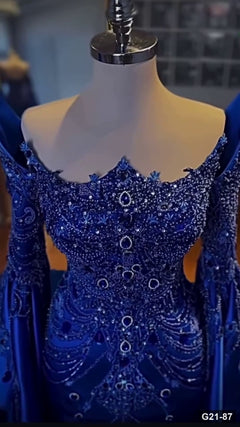 G21-087 robe de fiançailles fourreau bleu royal