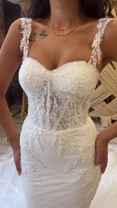 G21-091A robe de mariée princesse en dentelle perlée ivoire