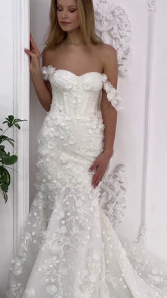 G21-094A robe de mariée princesse en dentelle perlée ivoire