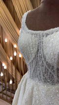 G21-095A robe de mariée princesse en dentelle perlée ivoire doux