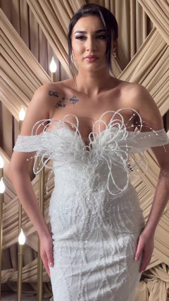 G21-112A robe de mariée princesse en dentelle perlée ivoire doux
