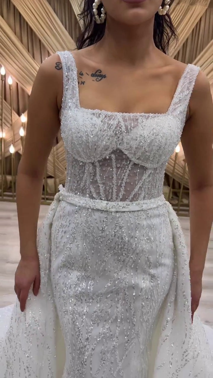 G21-113A robe de mariée princesse en dentelle perlée ivoire doux