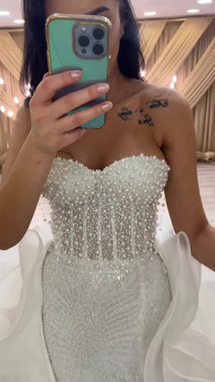 G21-114A robe de mariée princesse en dentelle perlée ivoire doux