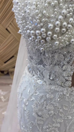 G21-116A robe de mariée princesse en dentelle perlée ivoire doux