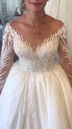 G21-121A robe de mariée princesse en dentelle perlée ivoire