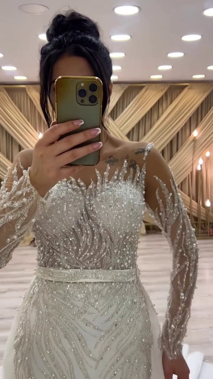 G21-130A robe de mariée princesse en dentelle perlée ivoire doux