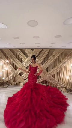 G21-132A robe de mariée princesse élégante rouge cramoisi