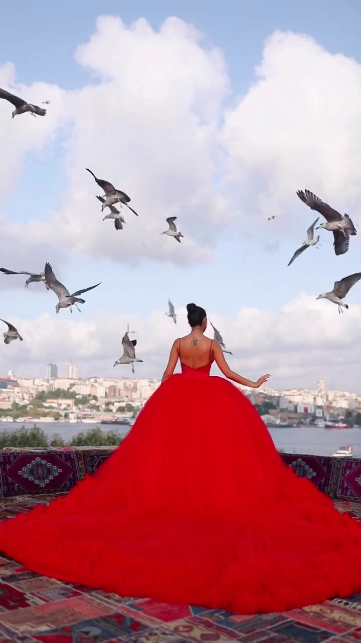 G21-142A robe de mariée princesse élégante rouge cramoisi