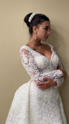 G21-145A robe de mariée princesse en dentelle perlée ivoire