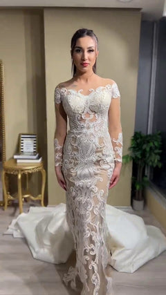 G21-148A robe de mariée princesse en dentelle perlée ivoire
