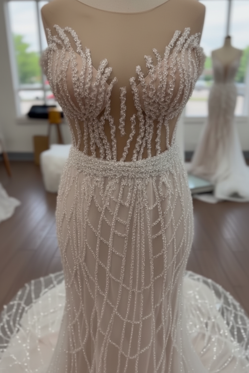 Cristal Cage Sirène robe de mariée