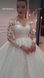 G21-101 robe de mariée princesse en dentelle ivoire avec traîne chapelle