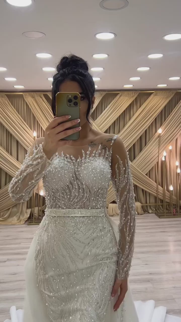 G21-130A robe de mariée princesse en dentelle perlée ivoire doux