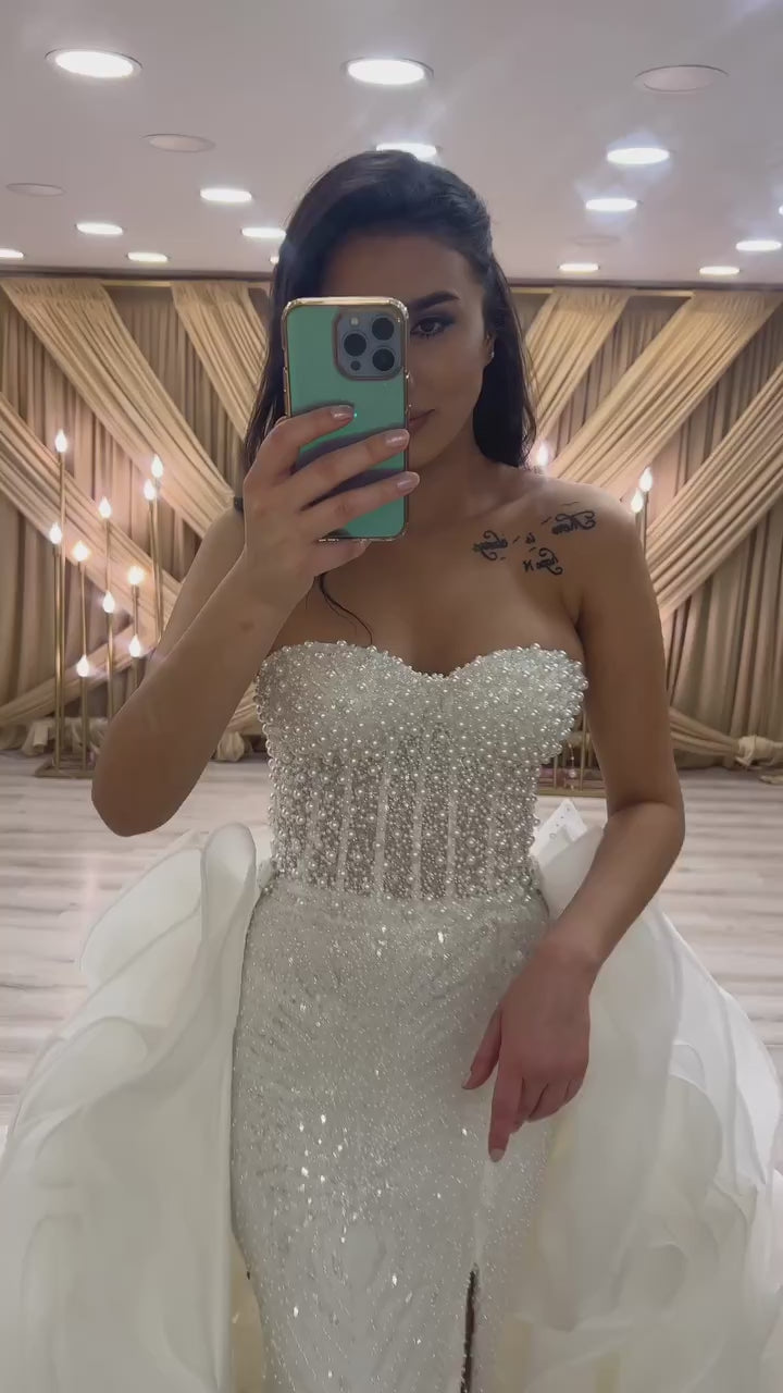 G21-114A robe de mariée princesse en dentelle perlée ivoire doux