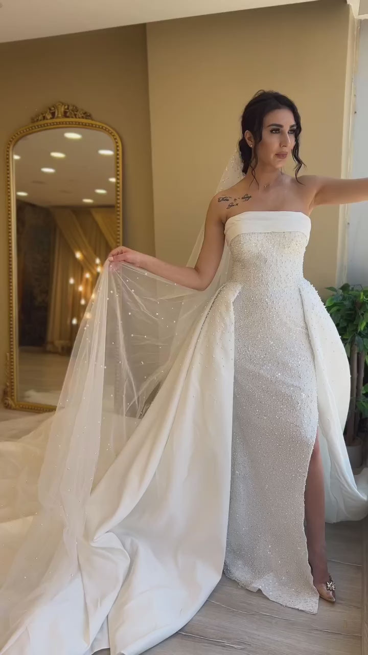 G21-087A robe de mariée princesse en dentelle perlée ivoire