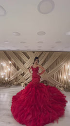 G21-132A robe de mariée princesse élégante rouge cramoisi