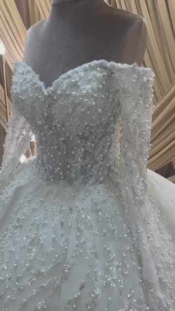 G21-053A robe de mariée princesse en dentelle champagne