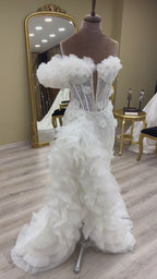G21-060A robe de mariée princesse en dentelle ivoire