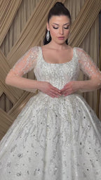 G21-120A robe de mariée princesse en dentelle perlée ivoire