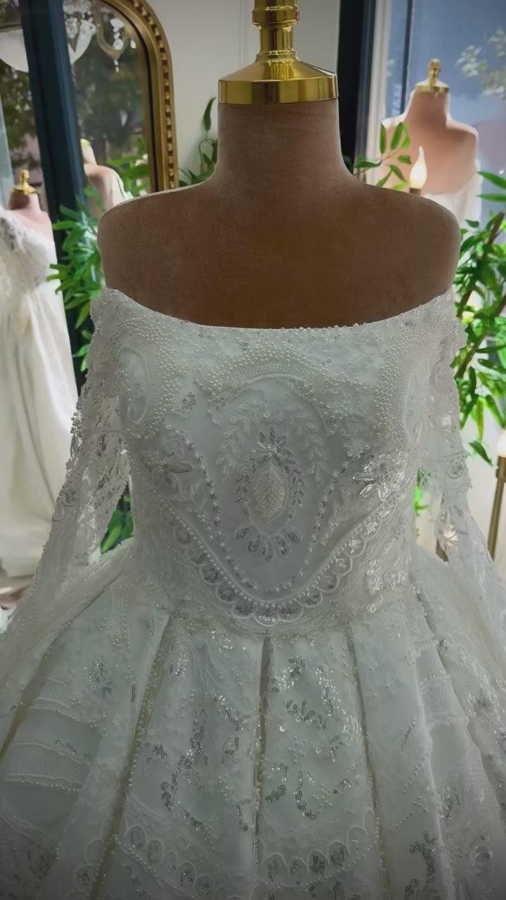 G21-043A robe de mariée princesse en dentelle ivoire