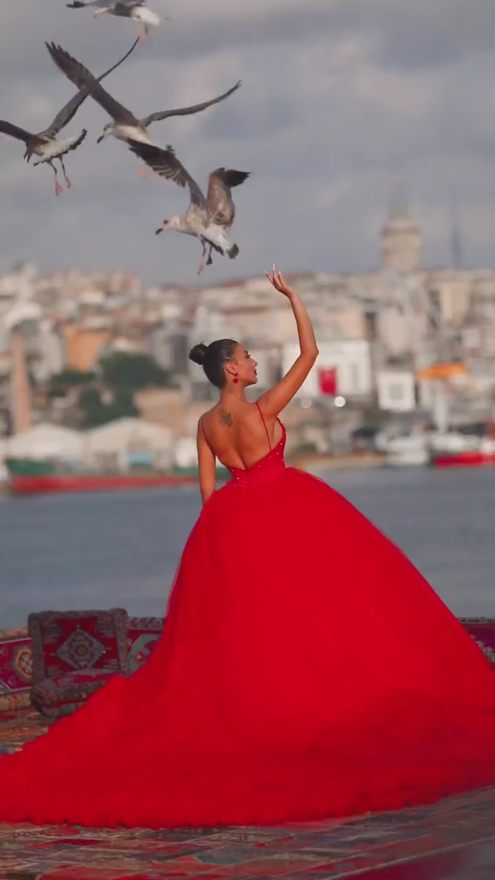 G21-142A robe de mariée princesse élégante rouge cramoisi