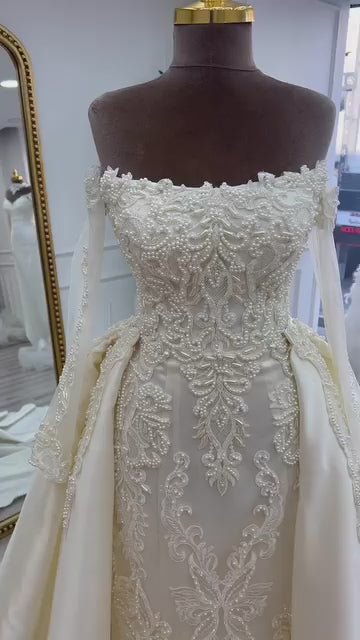 G21-052A robe de mariée princesse en dentelle ivoire