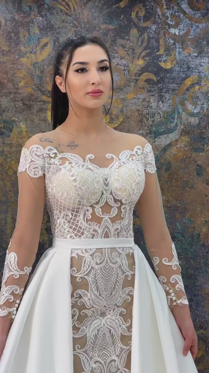 G21-148A robe de mariée princesse en dentelle perlée ivoire