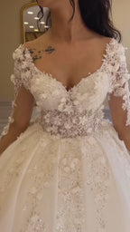 G21-100 robe de mariée princesse en dentelle ivoire avec traîne chapelle