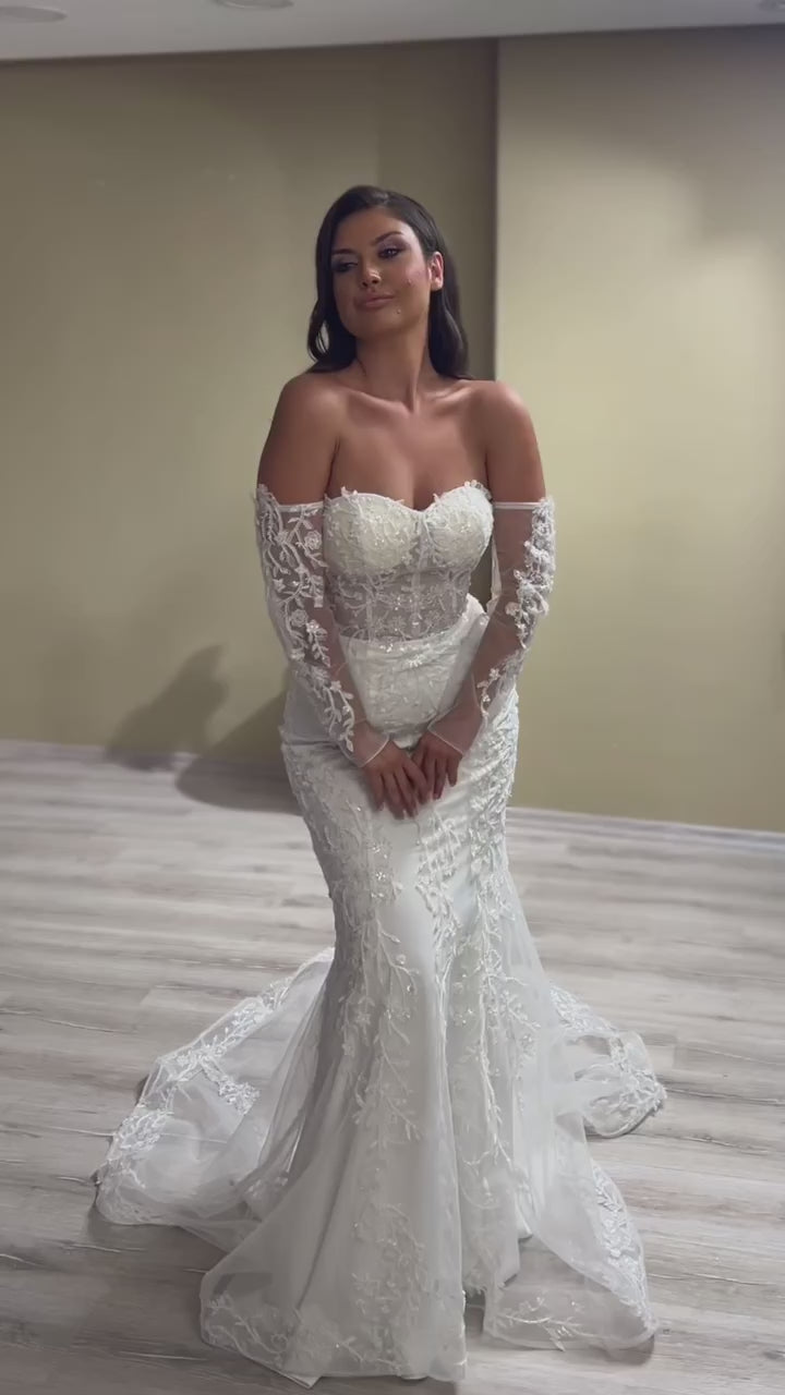 G21-088A robe de mariée princesse en dentelle perlée ivoire doux